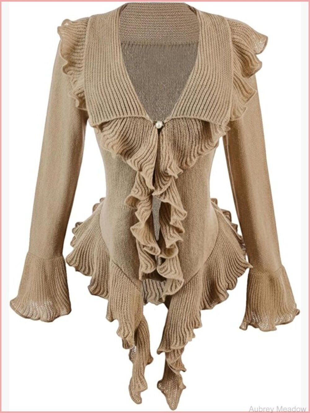 Ruffle Cardigan Sweater Bell Sleeve Asymmetrical Collared Lightweight